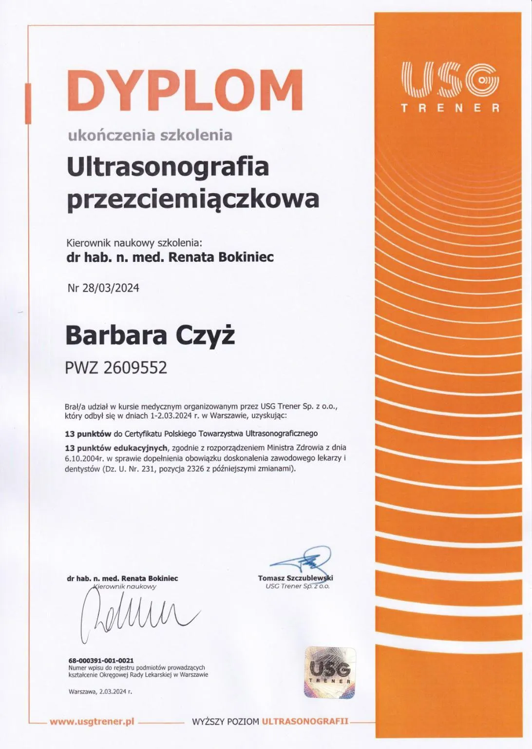 USG przezciemiączkowe